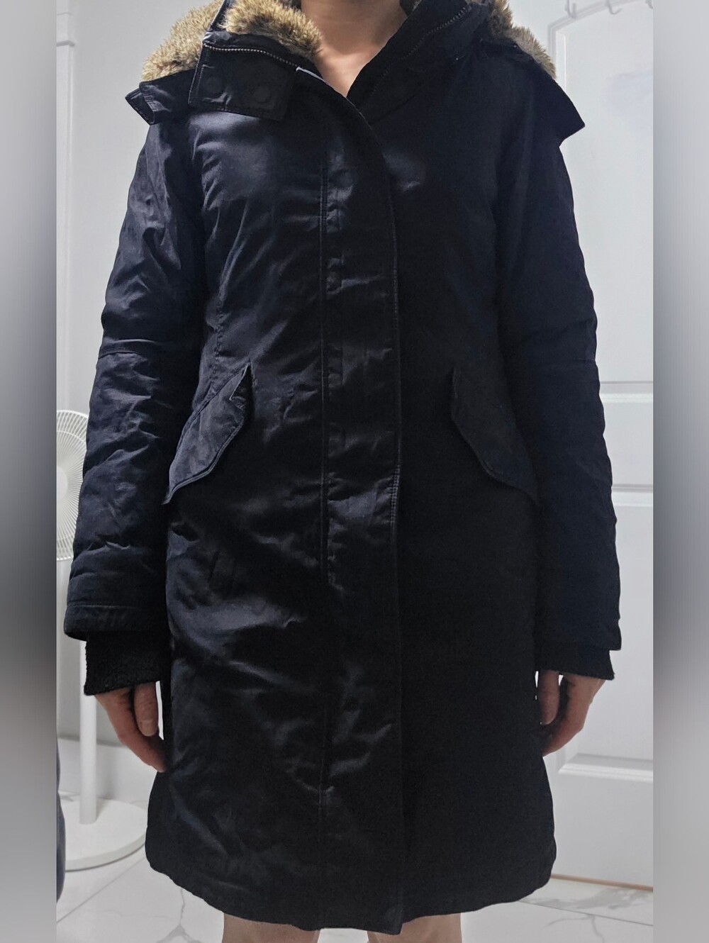 Babaton Dark Blue Utility Parka with Faux Fur Trim